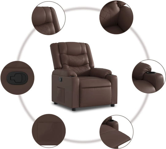 Πολυθρόνα Relax Massage με Υποπόδιο από Δερματίνη Καφέ 77x93x99cm