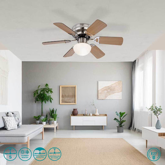 Globo Lighting Ugo Ceiling Fan 76cm with Light Fixture Brown / Silver
