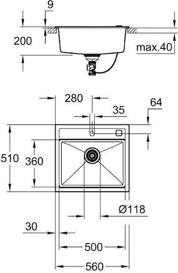 Grohe K700 Unterbauspüle aus Kunstgranit L56 × B51 cm Granite Black