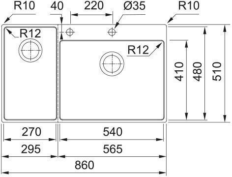 Franke Box Center Bwx 220-54-27 Вграден Кухненски Мивка Вдясно Inox Гладко (Сатенено Покритие) Дължина 86xШирина 51см Сребрист