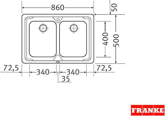 Franke Logica Line Lol Drop-In Kitchen Sink Inox Brushed Finish L86xW50cm Silver