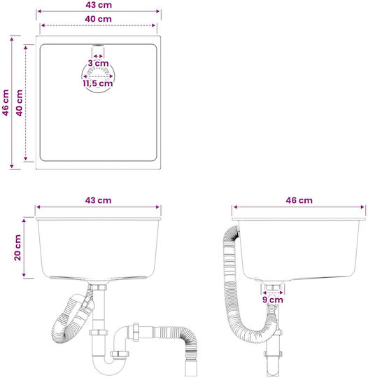 vidaXL Chiuvetă Drop-In din granit sintetic M43xL46cm gri