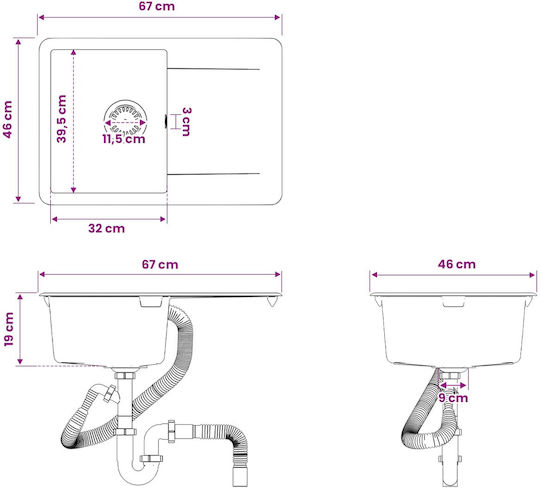 vidaXL Chiuvetă Drop-In din granit sintetic M67xL46cm gri