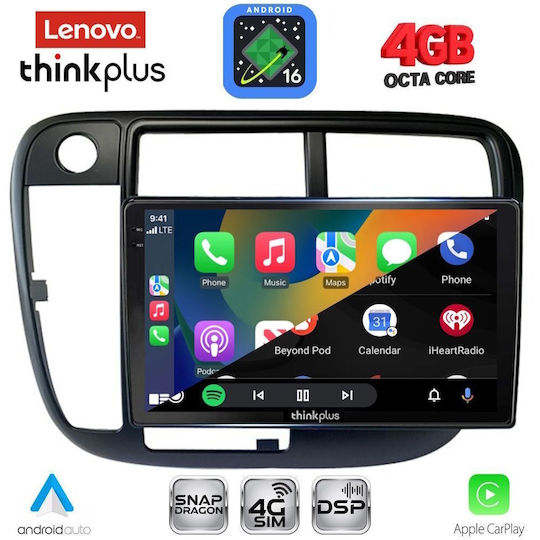 Lenovo Автомобилна Аудио Система за Honda Civic 1995-2001 с Clima (Bluetooth/USB/Wi-Fi/GPS/Apple CarPlay/Android Auto) с Touch Screen 9"