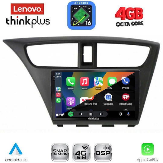 Lenovo Car Audio System for Honda Civic 2012-2016 Bluetooth USB WiFi GPS Apple CarPlay Android Auto with 9" Touch Screen
