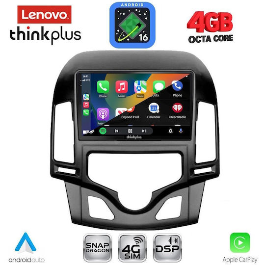 Lenovo Автомобилна Аудио Система за Hyundai i30 2007-2012 с A/C (Bluetooth/USB/Вграден Wi-Fi/GPS/Apple CarPlay/Android Auto) с Touch Screen 9"