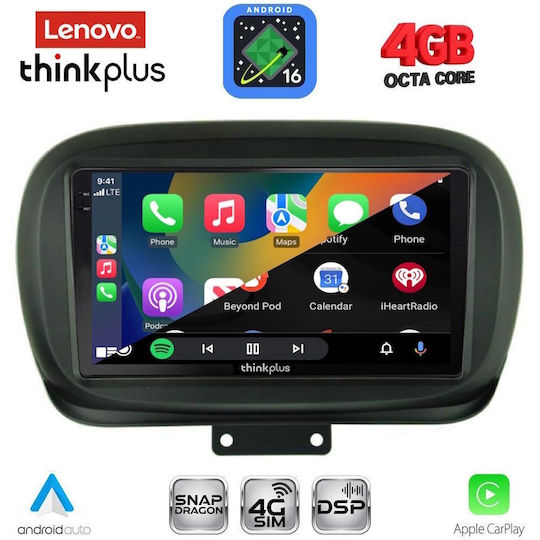 Lenovo Car Audio System for Fiat 500X 2014-2024 Bluetooth USB WiFi GPS Apple CarPlay Android Auto with 9" Touch Screen