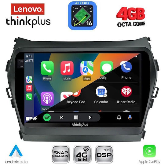 Lenovo Автомобилна Аудио Система за Hyundai iX45 / Santa Fe 2013-2017 (Bluetooth/USB/Вграден Wi-Fi/GPS/Apple CarPlay/Android Auto) с Touch Screen 9"
