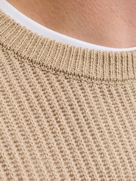 Crew Neck Herrenblusen Langarm Beige