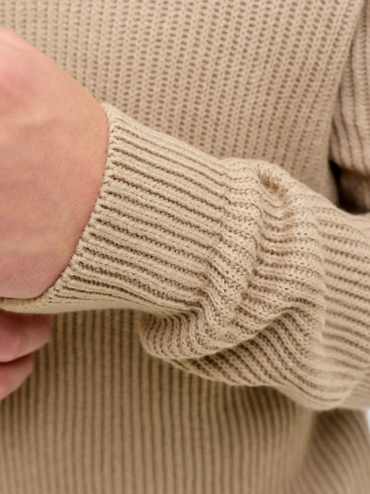 Crew Neck Herrenblusen Langarm Beige