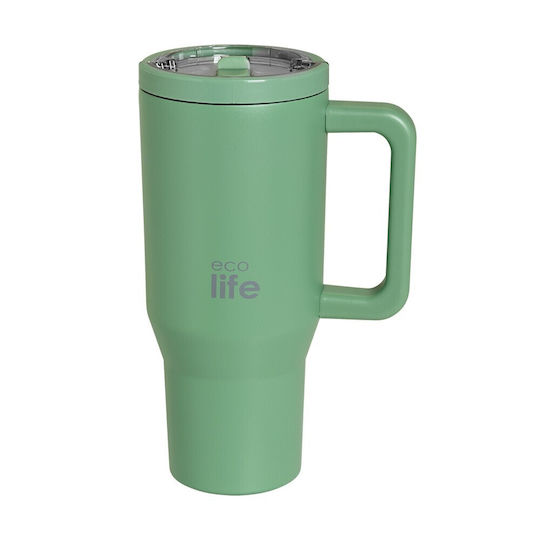 Ecolife Чаша с дръжка Термос Без BPA 900ml Зелен Чай Ecolife с Сламка и Дръжка