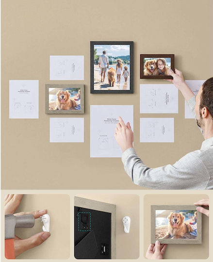 Songmics Wall Mounted Wooden Photo Frame with Brown Frame 10 Pieces