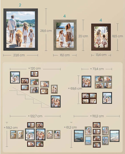 Songmics Wall Mounted Wooden Photo Frame with Brown Frame 10 Pieces
