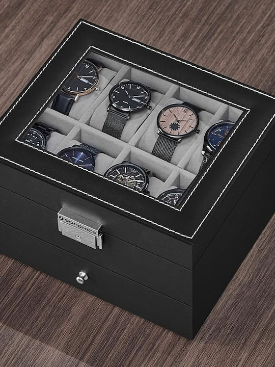 Songmics Wooden Jewellery Box with Drawer Black 18.5x22x13.5cm