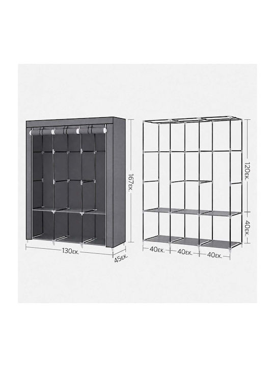 Songmics Fabric Wardrobe with Zipper and Shelves in Black Colour 130x45x167cm