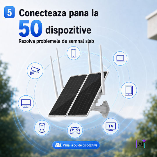 Extensor WiFi Solar de Exterior Acoperire 300 Metri Gamă Panou Solar Dual 30w Baterie 30000mah Bandă Dublă 2.4ghz 5ghz Ip Camere de Supraveghere