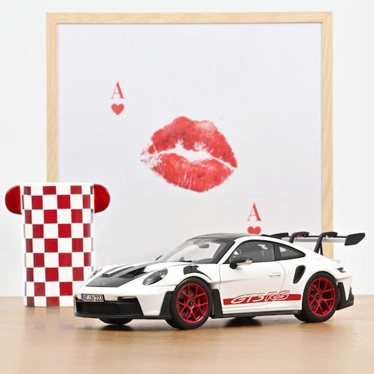 Model Mașină Porsche 911 GT3 RS Weissach Pack 2022 Alb Roșu Pyro Scara 1:18 Norev