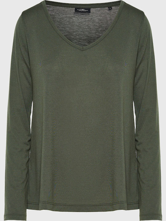 Damen Bluse Langärmelig mit V-Ausschnitt Khaki