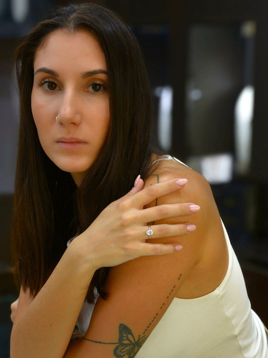 Mentzos Einzelner Steine Ring aus Weißgold 18K mit Diamant
