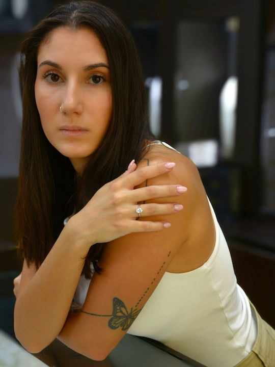 Mentzos Einzelner Steine Ring aus Weißgold 18K mit Diamant