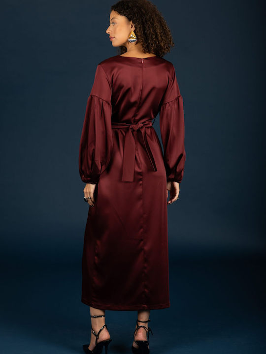 Rochie Midi De Seară Din Satin Burgundy