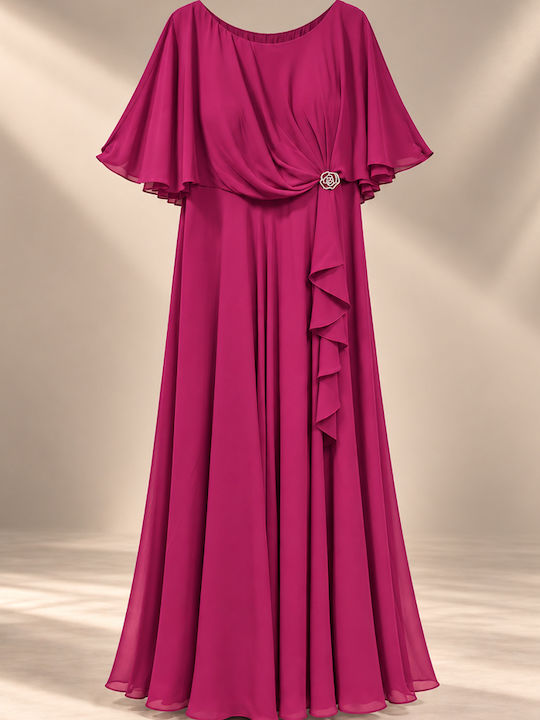 Summer Maxi Dress for Wedding Christening Drape Satin Magenta