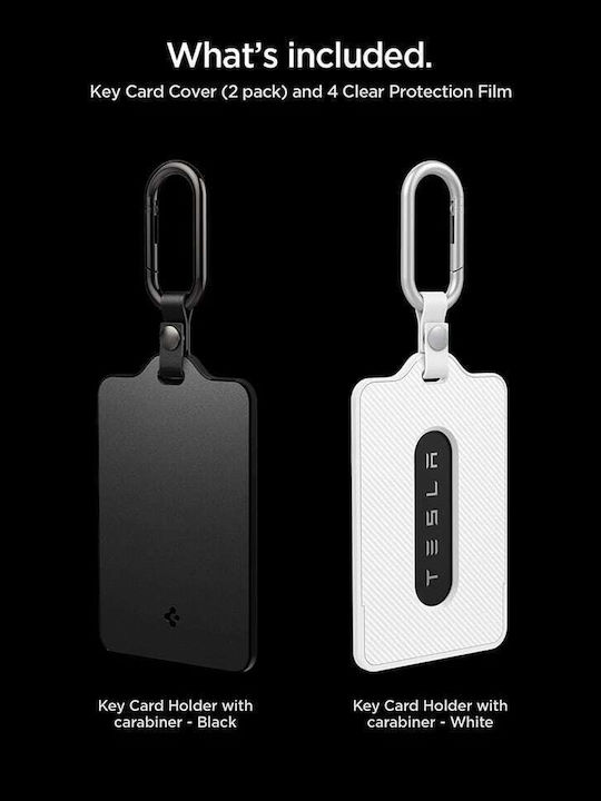 Spigen 2 Pack Card Holder Acp11405 Tesla Key Universal 2x Карабинер 4x Защитно фолио Бял Черен