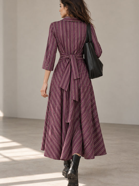 Summer Maxi Shirt Dress with 3/4 Sleeve Wrap Purple