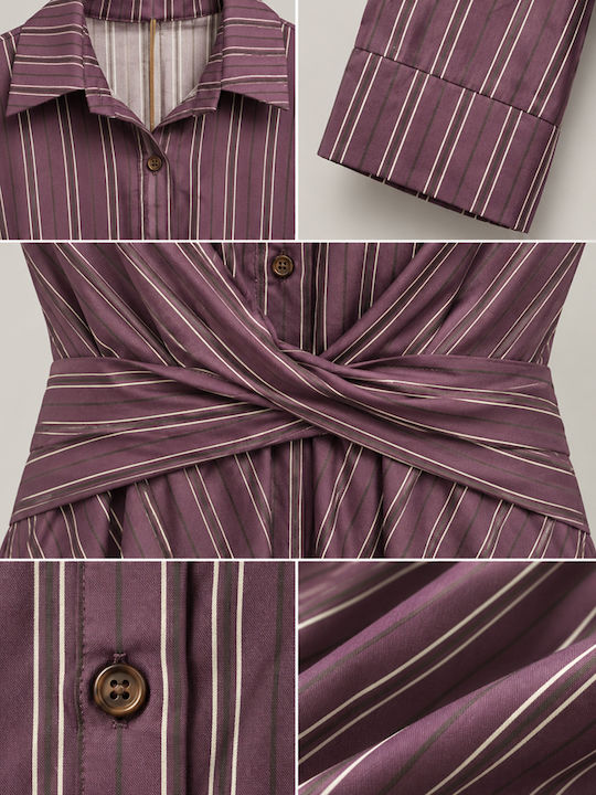 Summer Maxi Shirt Dress with 3/4 Sleeve Wrap Purple