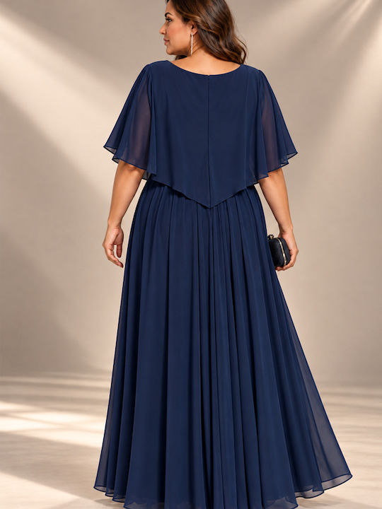 Summer Maxi Dress for Wedding Christening Drape Satin Navy Blue