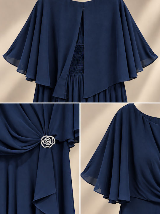 Summer Maxi Dress for Wedding Christening Drape Satin Navy Blue