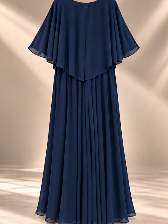 Summer Maxi Dress for Wedding Christening Drape Satin Navy Blue