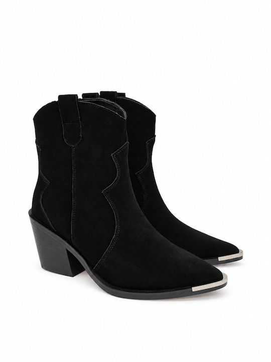 Suede Women's Ankle Boots Cowboy Black