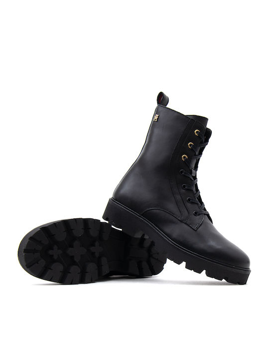 Leder Damen Biker-Stiefel Schwarz