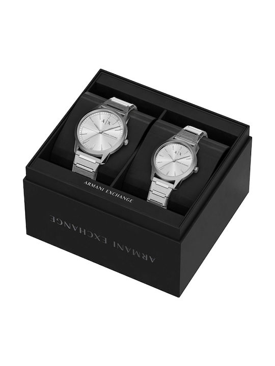Armani Exchange Set Ceas Dama Cronograf Cu Baterie Cu Brățară Din Oțel Steel