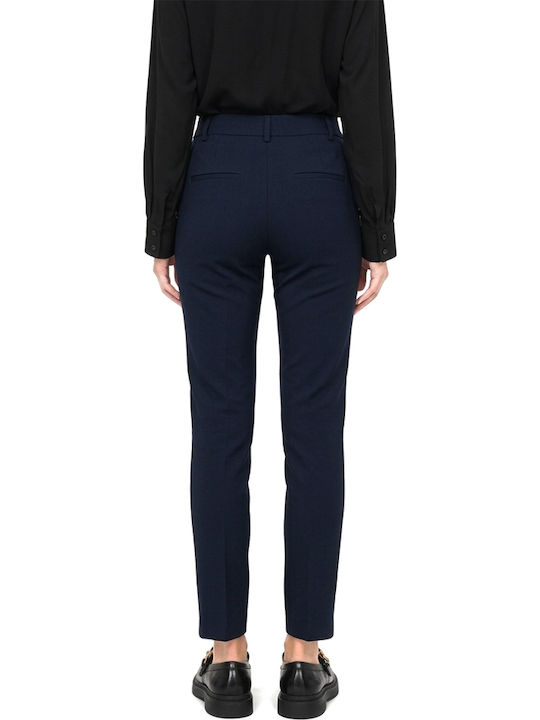 MY T Women's Fabric Capri Trousers with Elastic in Slim Fit Blue