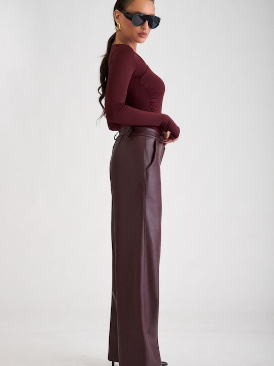 Damen Lederhose in Gerader Beinlinie Burgundisch