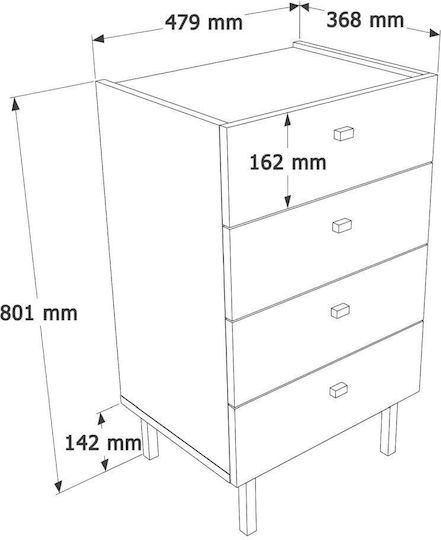 Wooden Bedroom Chest of Drawers Luke with 4 Drawers White 48x37x80cm