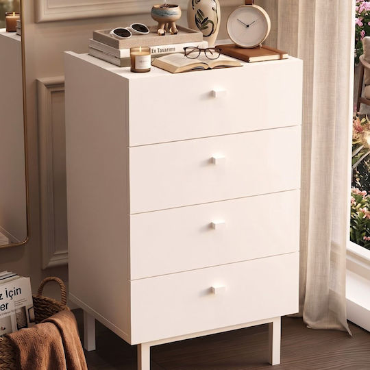 Wooden Bedroom Chest of Drawers Luke with 4 Drawers White 48x37x80cm