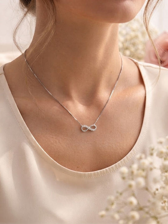 Infinity Silver Necklace with Zircon