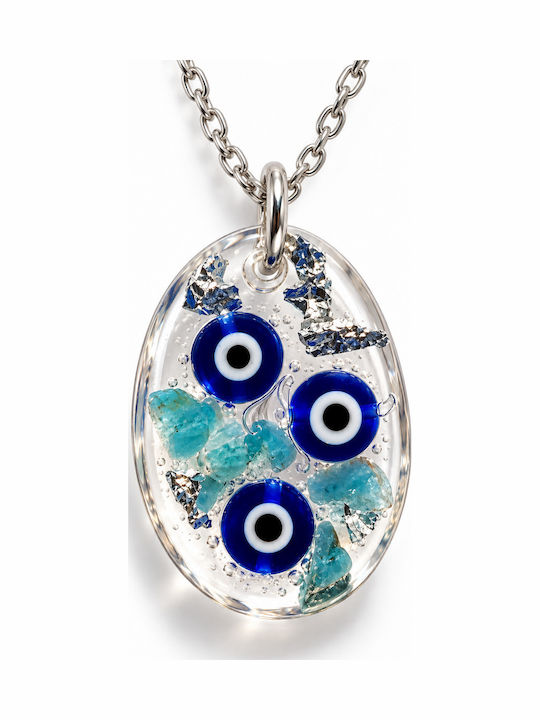 Elle Triple Talisman Eye Necklace Made of Blue Resin