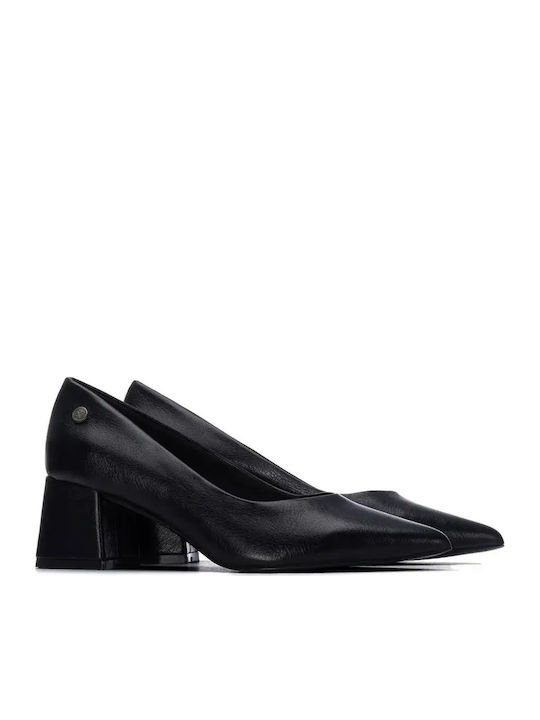 Leder Spitze Zehe Pumps mit Mittelhohem Absatz Schwarz