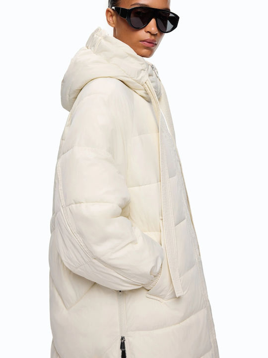 Дълго Дамско Puffer Яке за Зима Off White