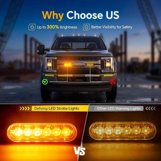 Led Strobe Προειδοποιητικό Φως 6 Led 6w 12v/24v 18 Λειτουργίες – Yellow Amber