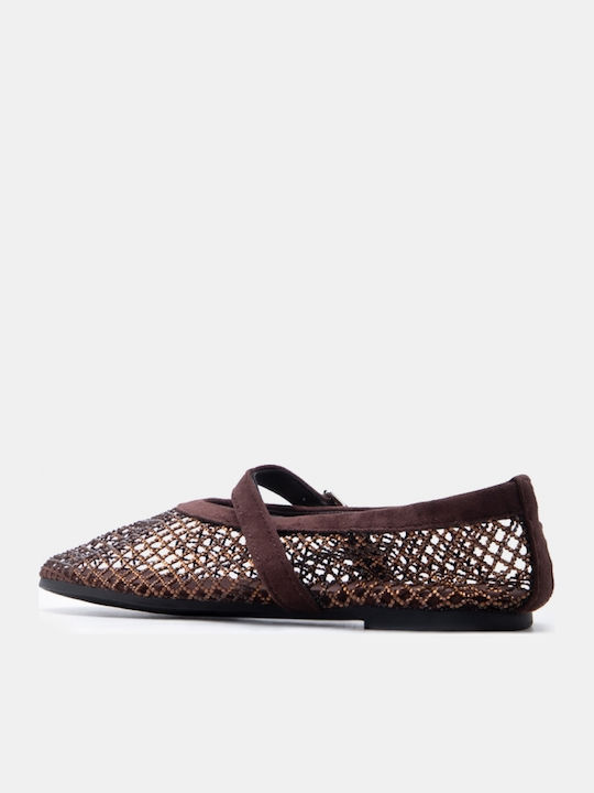 Damen Ballerinas Spitz zulaufend Braune