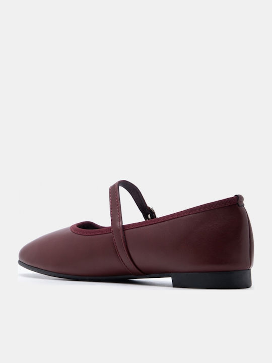 Damen Ballerinas Spitz zulaufend mit Riemchen / Riemchenverschluss Burgundisch