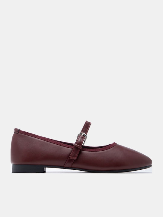 Damen Ballerinas Spitz zulaufend mit Riemchen / Riemchenverschluss Burgundisch