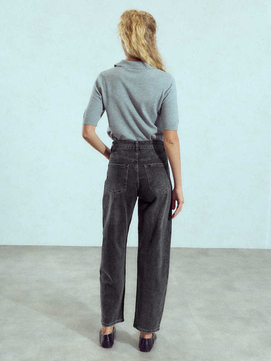 Celestino Women's Jeans Barrel High Rise Loose Fit Dark Grey