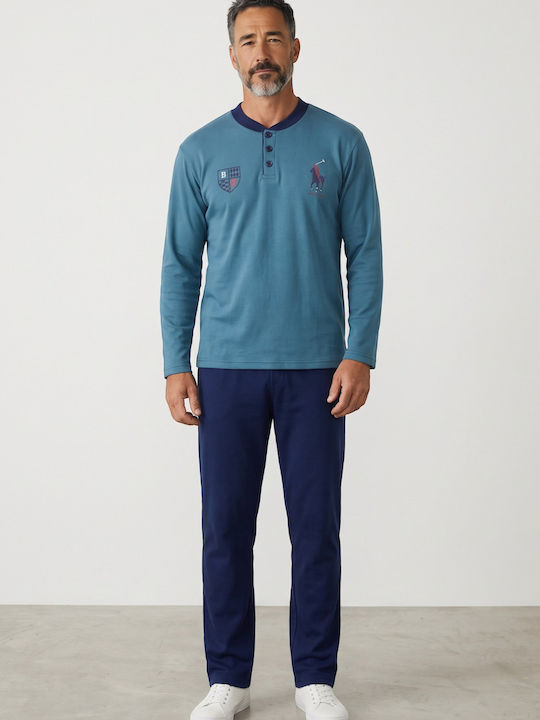 Ανδρική Πιτζάμα Collection Polo Φούτερ 65% Βαμβάκι Ελληνικής Κατασκευής Πετρόλ Cl2720-65-πετρόλ