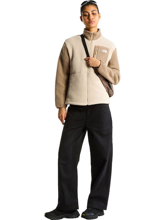 Yumiori Voll Fleece Damen Strickjacke mit Reissverschluss Beige